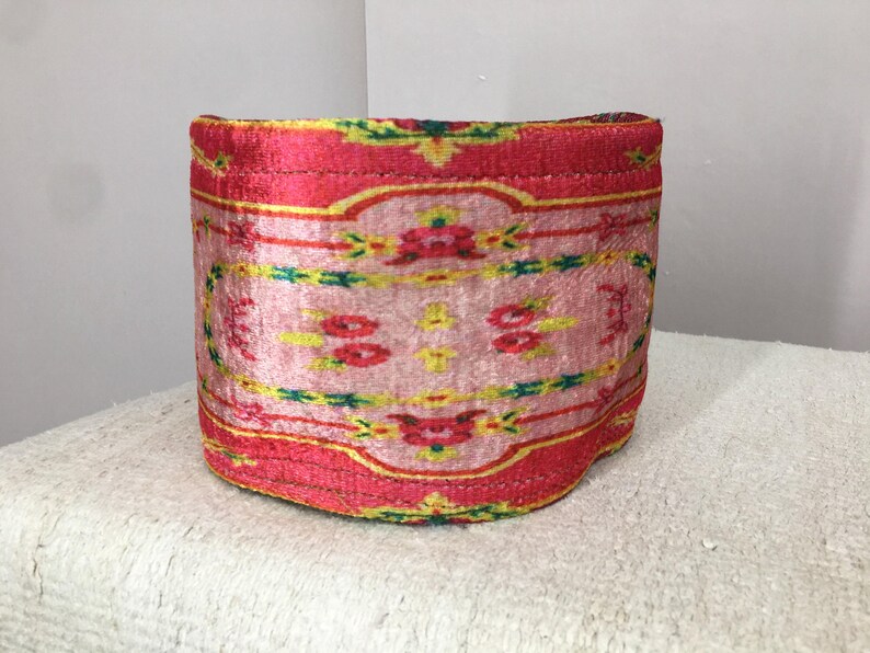 Hot Pink Floral Border Fabric Pot | Boho Desk Organizer Basket image 10