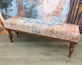 Bench ottoman stool, Wood bench ottoman, Rug ottoman bench, Piano bench, Narrow bench, Hallway bench, 12x48 inches, DCB 24