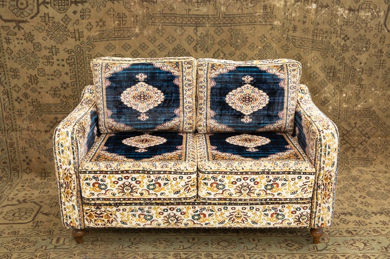 Loveseat sofa, 2 seater sofa, Bohemian sofa, Upholstered couch, Living room sofa, Single sofa, Lazy loveseat, Twin sofa, Bench with back