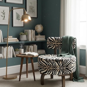 Zebra design armchair, Furniture chair, Gothic chair, Small space decor, Rustic armchair, Elegant lounge chair, Boho chic chair, DCP 491