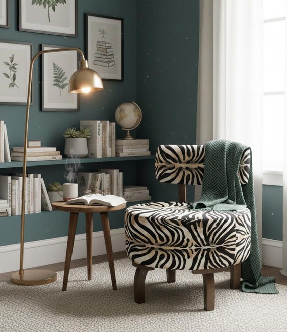 Zebra design armchair, Furniture chair, Gothic chair, Small space decor, Rustic armchair, Elegant lounge chair, Boho chic chair, DCP 491