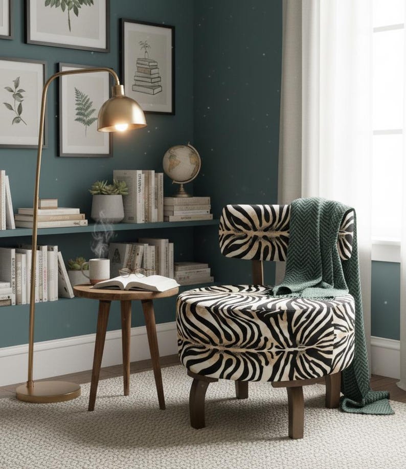 Zebra design armchair, Furniture chair, Gothic chair, Small space decor, Rustic armchair, Elegant lounge chair, Boho chic chair, DCP 491