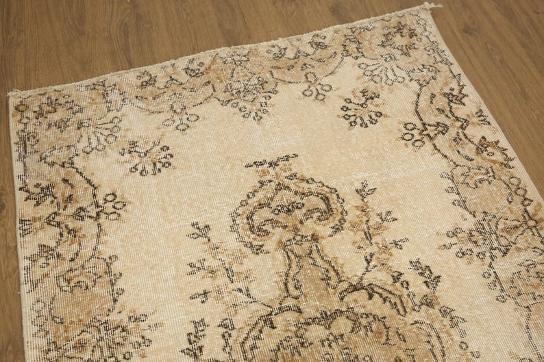 earth tone rug, turkish oushak rug, ethnic rug, lodge rug, vintage area rug, oriental rug, soft pile rug, 3.8 x 6.4 ft, floor rug, DC 7382