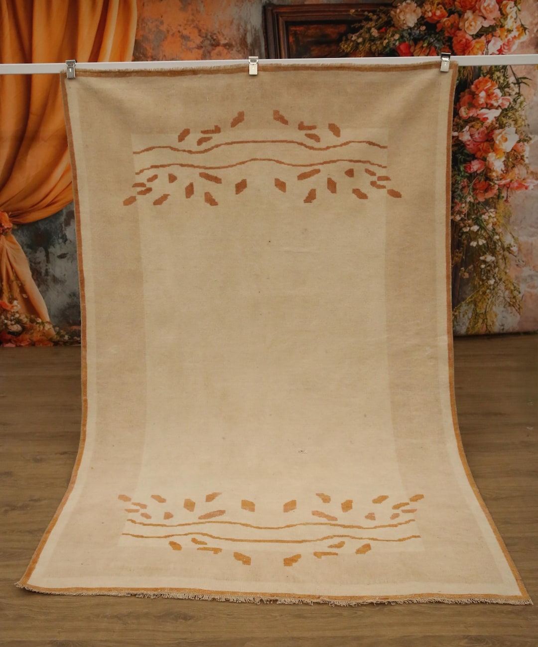 Simple Design Rug, Vintage Beige Rug, Minimalist Decor, New Looking Rug ...