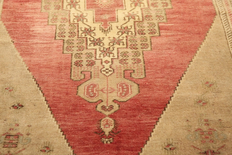 Red Turkish Rug, Antique Diamond Medallion Vintage Wool Rug, 4.1x9.9 Ft ...