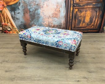 Traditional bench, Colorful stool, Nomadic pouf stool, Hand carved frame, Accent piece, Ottoman organizer, Contemporary pouf, Make up chair