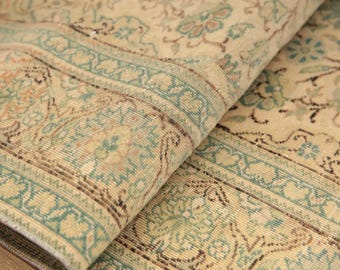 adorable rug, botanical rug, handmade wool rug, turkish rug, eclectic rug, earth tone rug, 3.8x5.6 ft, framed rug, vintage rug, DC 6565