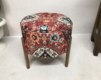 Banco otomano, silla portátil, silla Pof, silla de tocador, muebles hechos a mano, silla de pasillo, taburete de tocador, taburete decorativo, taburete redondo
