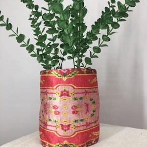 Hot Pink Floral Border Fabric Pot | Boho Desk Organizer Basket image 7