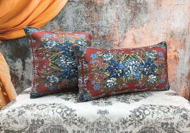 Lumbar cushion, Floral pillow cover, Chair cushion, Aesthetic pillow, Sofa pillow, Vernal pillowcase, Boho pillow, Retro pillow, DCP 5248