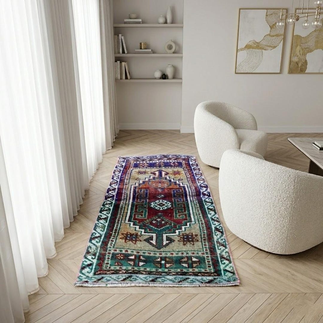Handwoven Colorful Vintage Rug for Office | Art Lover Gift, 1.6x2.8 Ft ...