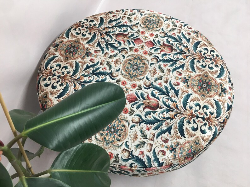 Round coffe table, Circle mid table, Handmade ottoman bench, Boho chic ottoman, Floral coffee table, Breakfast table