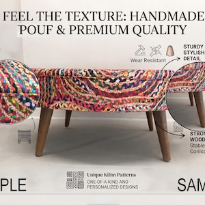 a colorful bench with a description of the features