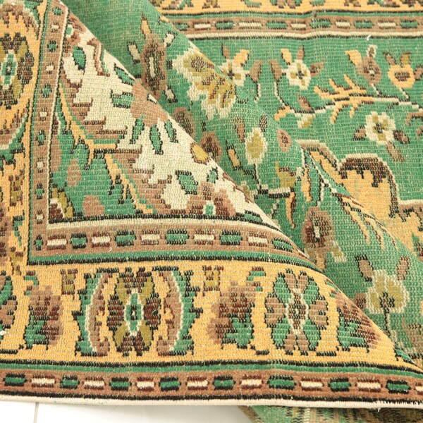 bohemian wool rug, green turkish rug, pastoral rug, dining table rug, oriental rug, vintage rug, 5.8x9.9 ft, hall rug, chic rug, DC 4525