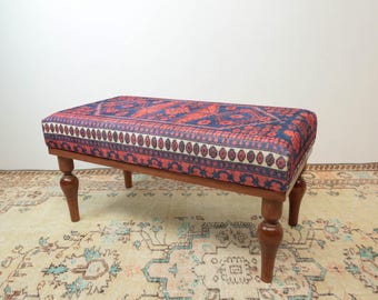 kilim ottoman, kilim bench, handmade furniture, living room bench, mid table, piano bench, boho decor bench, bedroom bench, sitting bench