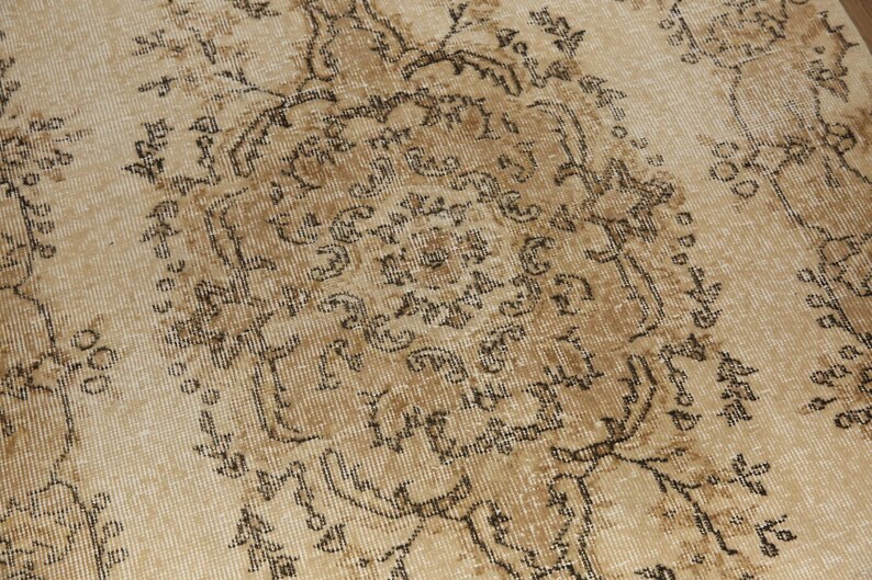earth tone rug, turkish oushak rug, ethnic rug, lodge rug, vintage area rug, oriental rug, soft pile rug, 3.8 x 6.4 ft, floor rug, DC 7382