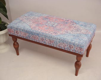 Bohemian bench, Ottoman for dining room, Upolstered bench, Foyer bench, Entry bench, Wood work bench, Coffee bench, Bedroom bench, Footrest