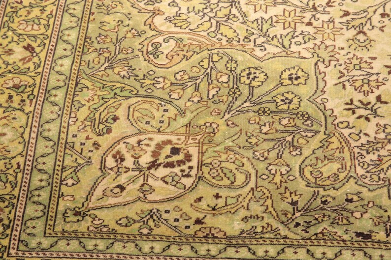 genuine wool rug, sage green rug, oriental rug, saloon rug, turkish handmade rug, wedding rug, 6.6x9.7 ft, vintage rug, large rug, DC 6816