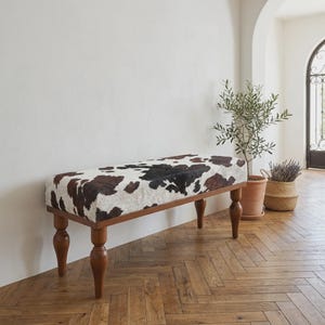Handmade Bench, Wood Work Bench, Ottoman Bench, Printed Cow Pattern Bench, Fireplace Bench , Sitting Bench, Coffee Bench, Piano Bench