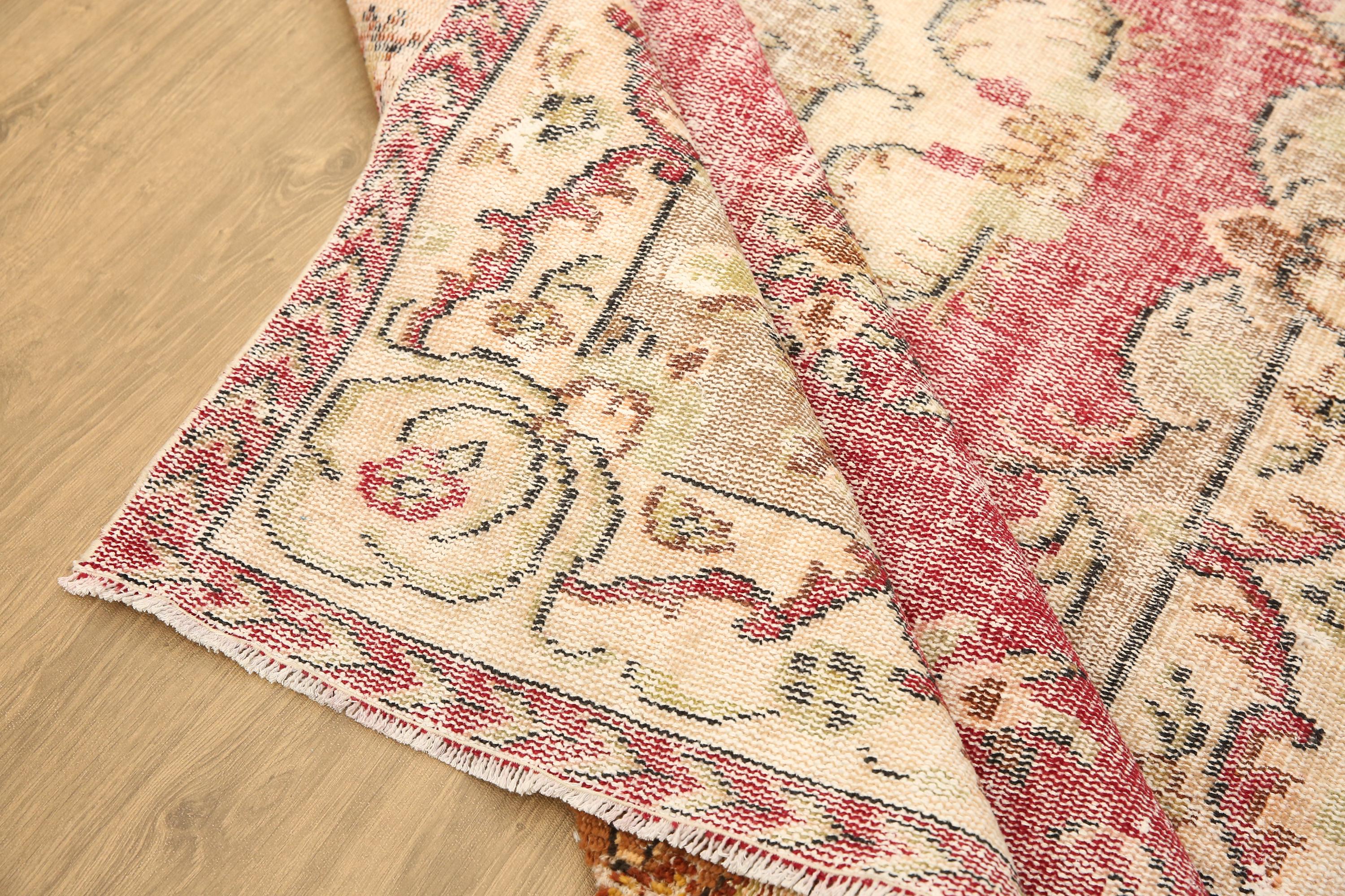 ハンドメイドエリアラグ、花柄トルコラグ、レトロラグ、居心地の良い