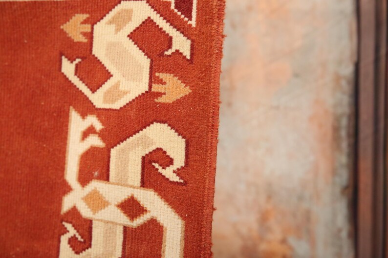 burnt orange rug, bordered rug, new looking rug, excellent runner rug, vintage rug, cultural decor rug, 2.9x9.3 ft, nomadic rug, DC 7169