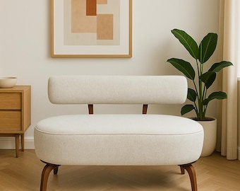 Linen Upholstered 2 Seater Sofa, Handmade Couch, Living Room Couch, Soft Armchair, Sitting Couch, Porch Furniture