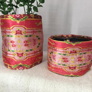 Hot Pink Floral Border Fabric Pot | Boho Desk Organizer Basket image 6