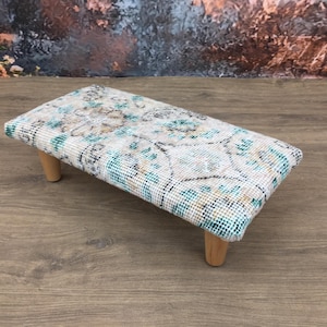 Floral design step stool, Vintage rug upholstered stool, Stylish ottoman stool, One step stool, Foot riser stool, Kilim foot stool, DC AB 95
