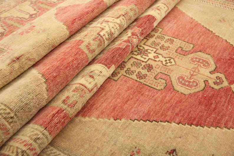 Red Turkish Rug, Antique Diamond Medallion Vintage Wool Rug, 4.1x9.9 Ft ...