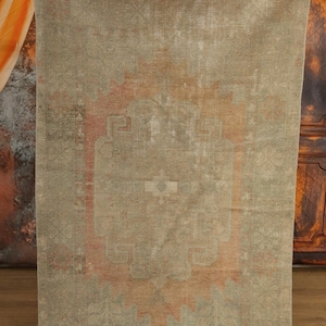 vintage medium rug, stale floor rug, industrial rug, earth tone rug, village house rug, low pile rug, 3.5x5.4 ft, gift for wife, DC 7181