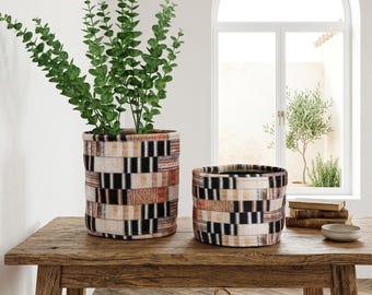 Patchwork Checkered Storage Baskets | Multipurpose Plant Cover Organizer Set DCs 4204