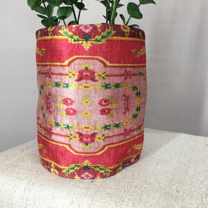 Hot Pink Floral Border Fabric Pot | Boho Desk Organizer Basket Large 9x9x9''