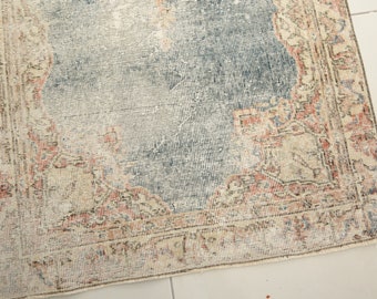 アンティーク ウシャク ラグ、ネイビーブルー ラグ、階段用ラグ