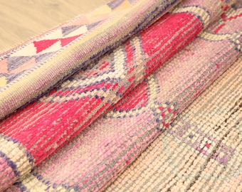 stair runner, turkish oushak rug, sun faded rug, pretty rug, soft pile wool rug, herki runner rug, 3.1x10.5 ft, vintage area rug, DC 4422