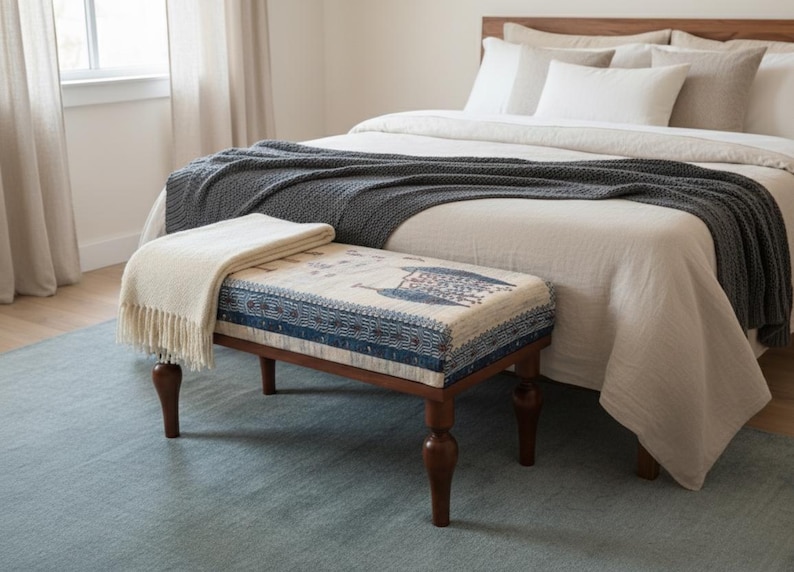 Bench for bedroom, Window bench, Farmhouse bench, Hallway bench, Footstool ottoman, Boho piano bench, Entry bench, Handmade furniture