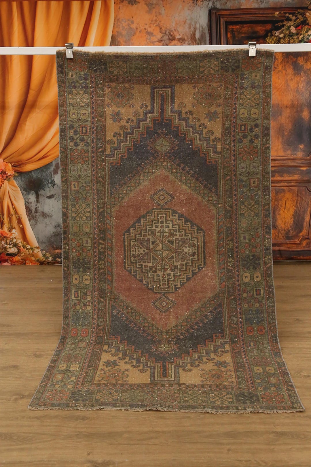 Dark Color Rug, Cool Vintage Rug, Foyer Hall Rug, Handknotted Rug ...