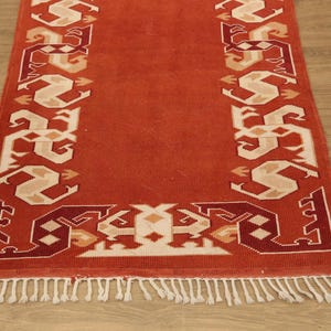 burnt orange rug, bordered rug, new looking rug, excellent runner rug, vintage rug, cultural decor rug, 2.9x9.3 ft, nomadic rug, DC 7169