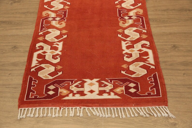 burnt orange rug, bordered rug, new looking rug, excellent runner rug, vintage rug, cultural decor rug, 2.9x9.3 ft, nomadic rug, DC 7169