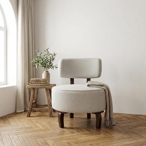 Light Cream Armchair Seating | Minimalist Upholstered Accent Room Chair