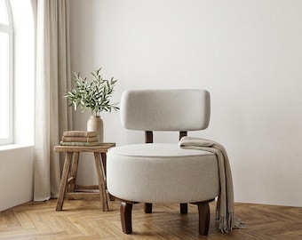 Light Cream Armchair Seating | Minimalist Upholstered Accent Room Chair