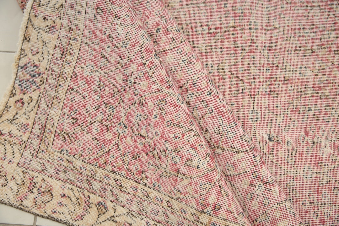 Bohemian Wool Rug, Oriental Pink Rug, Living Room Rug, Vintage Turkish ...
