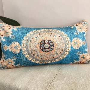 Bohemian pillow, Blue lumbar pillow, Oriental pillow, Vernal pillow cover, Cool pillow, Floor cushion, Sofa pillow, Soft pillow,