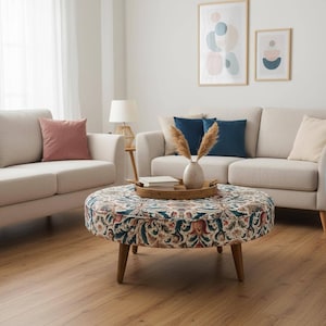 Round coffe table, Circle mid table, Handmade ottoman bench, Boho chic ottoman, Floral coffee table, Breakfast table, DCY 777