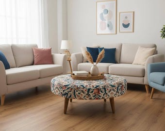 Runder Couchtisch, Circle Mid Table, Handgemachte Ottomane, Boho Chic Ottomane, Floraler Couchtisch, Frühstückstisch, DCY 777