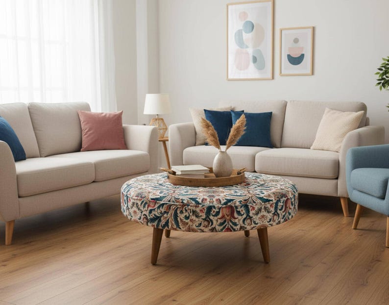 Round coffe table, Circle mid table, Handmade ottoman bench, Boho chic ottoman, Floral coffee table, Breakfast table, DCY 777