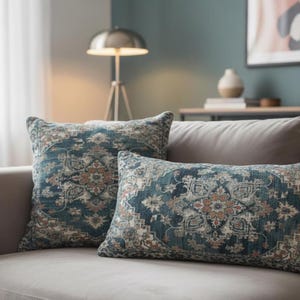Fireside cushion, Oriental pillow, Blue pillow, Rug pillow cover, Saloon pillow, Home decor pillow, Accent pillow, Chair cushion, DCP 281