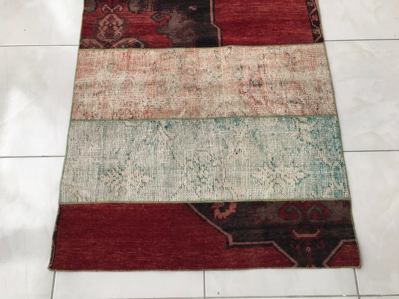 bohemian wool rug, multicolor rug, stair treads rug, aisle rug, turkish vintage rug, entryway rug, oushak rug, 3.1x11.2 ft, old rug, DC 2151
