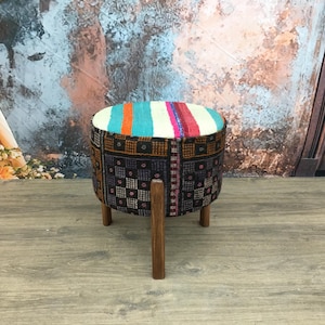 Tray top ottoman, Footstool bench, Short bench, Entryway bench, Kilim rug bench, Button bench, Porch bench, Keyboard stool, DCFV 45