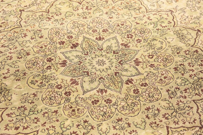 genuine wool rug, sage green rug, oriental rug, saloon rug, turkish handmade rug, wedding rug, 6.6x9.7 ft, vintage rug, large rug, DC 6816