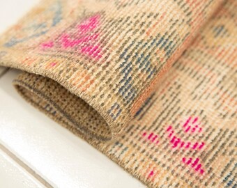 soft colored rug, bohemian wool rug, handmade area rug, bed side rug, pale rug, turkish rug, minimal rug, 1.4x2.6 ft, vintage rug, DC 4025